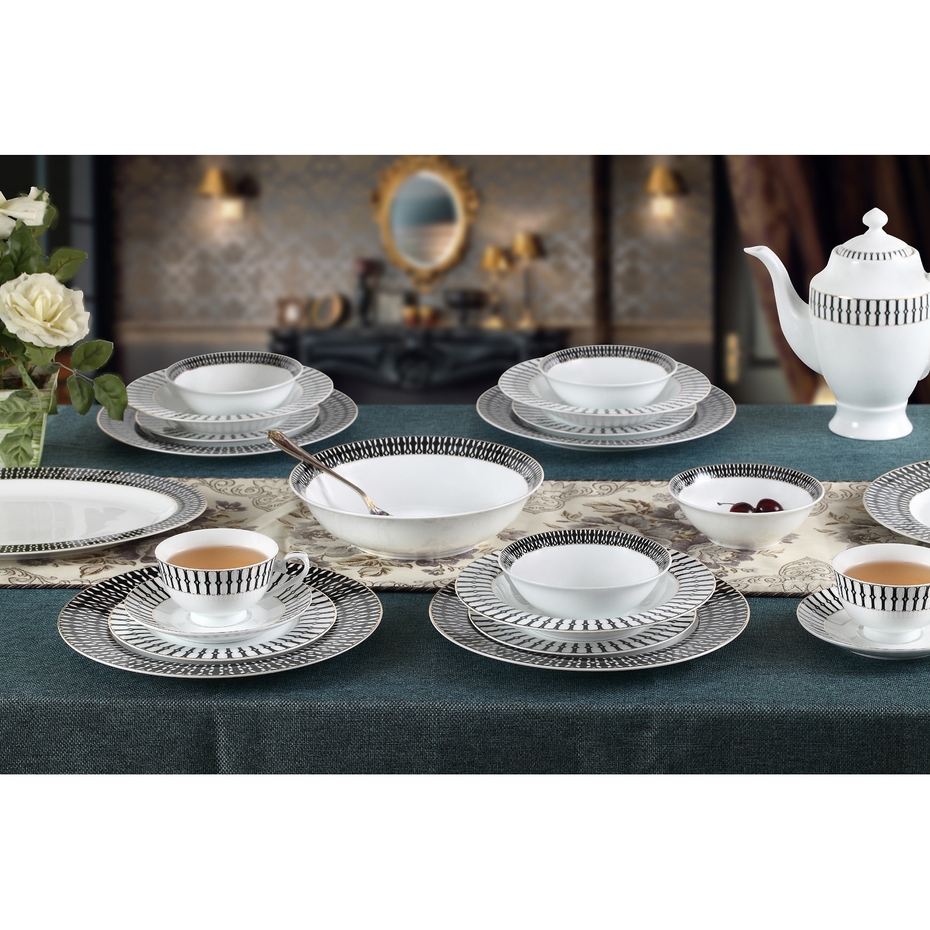 Lorren Home Trends 57 Piece Bone China Dinnerware Set Service for 8