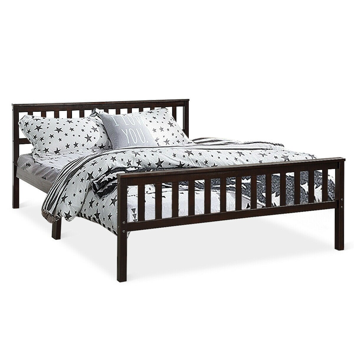 Gymax Wood Bed Frame Wood Slats Support Platform W Headboard Footboard Queen Size Espresso On Sale Overstock 29347496