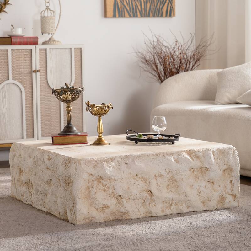 MgO Mid-Century Round Centre Coffee Table Vintage Faux Stone Sofa Pre-Modern Coffee Tables Beige Coffee Table