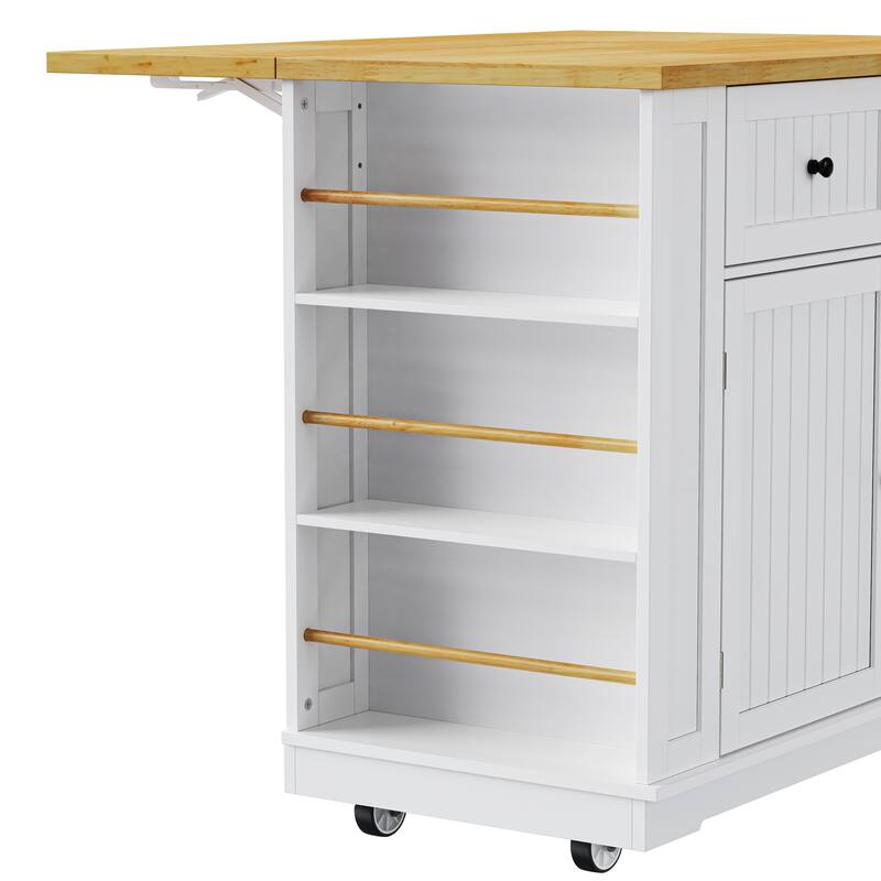 Kitchen Island Cart with Drop Leaf Rolling Kitchen Storage Cart on 5 Wheels with Drawers, Mobile Island Table for Kitchen