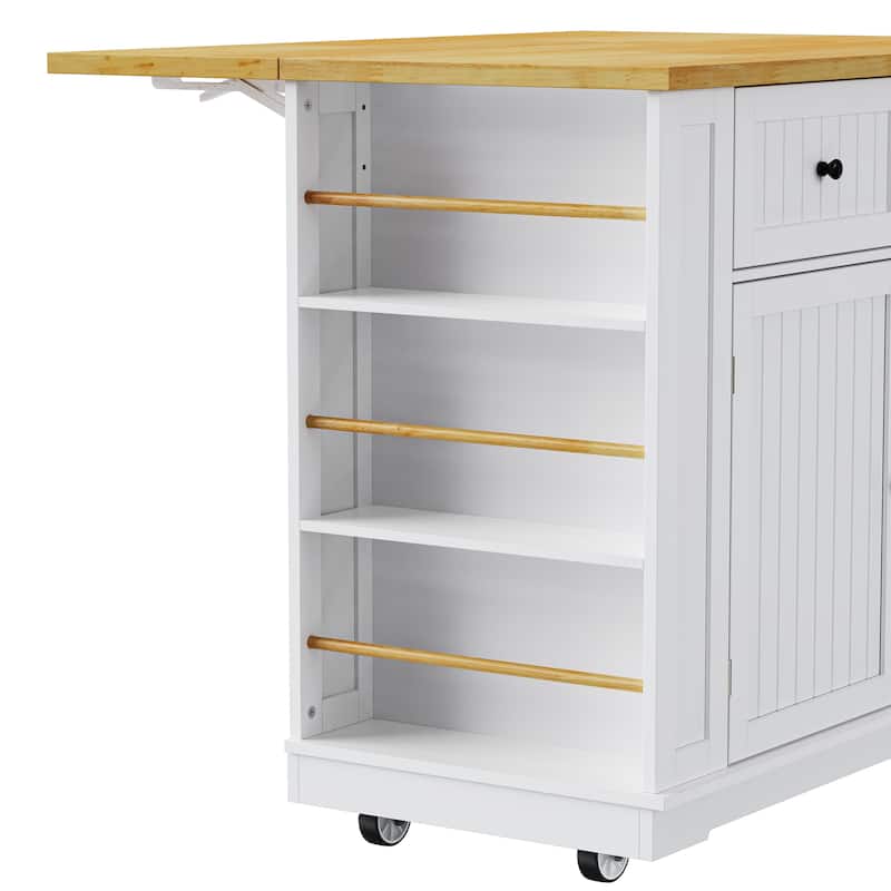 Kitchen Island with Storage and Drop Leaf, 48'' Large Rolling Kitchen Island Cart on Wheels, Portable Mobile Islands Wood Table