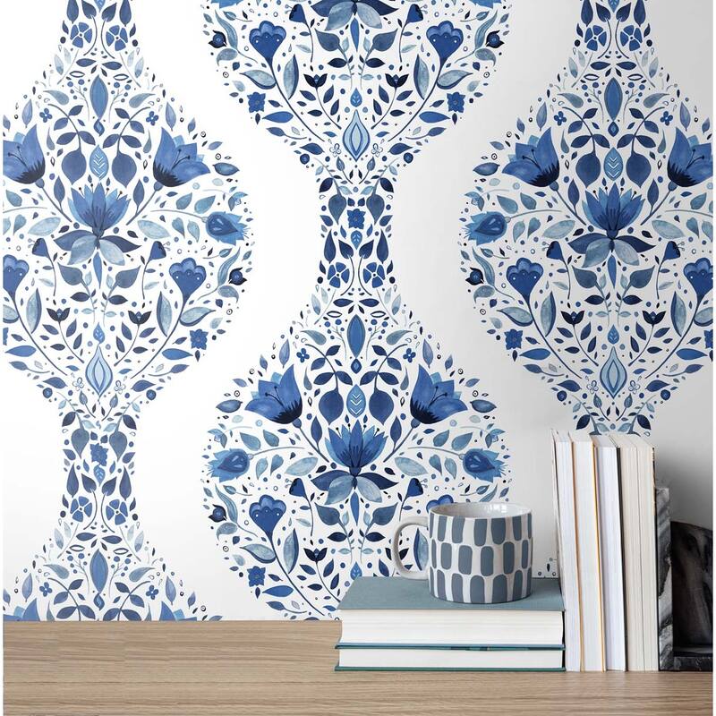 NextWall Floral Ogee Peel and Stick Wallpaper