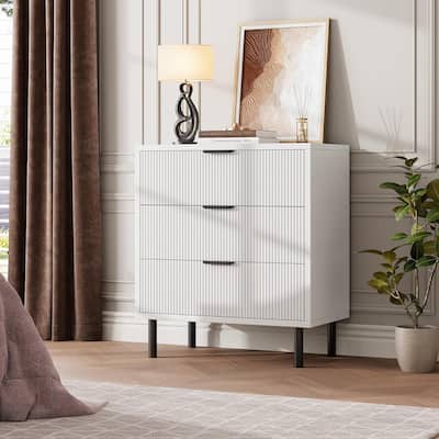 Wave Fluted 3 Drawer Dresser, Nightstand with Storage for Bedroom, Hallway, Entryway