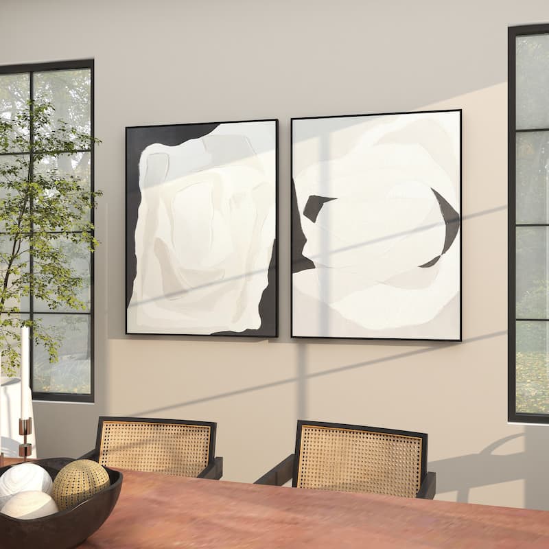 Canvas Abstract Framed Wall Art with Black Frame - Set of 2 White - Roche River Decor