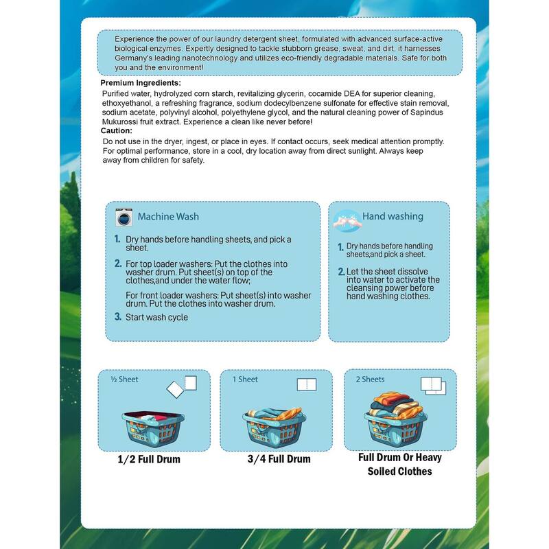 Laundry Detergent Sheets Eco Hypoallergenic & Enzyme Washer Sheets Powerful Stain Removal