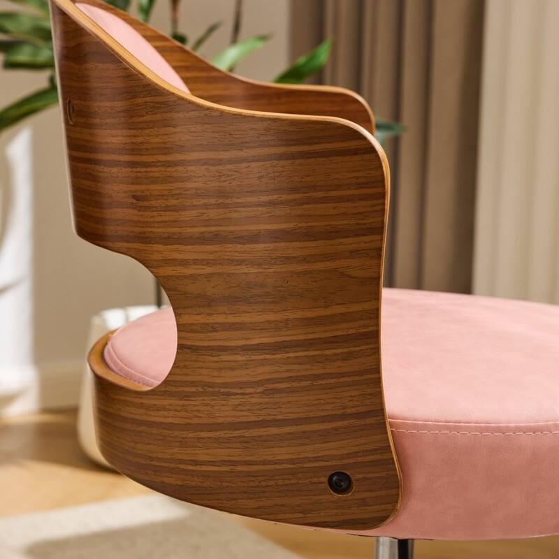 Ring-Shaped Wooden Back Office Chair With Foot Spikes And Wheels