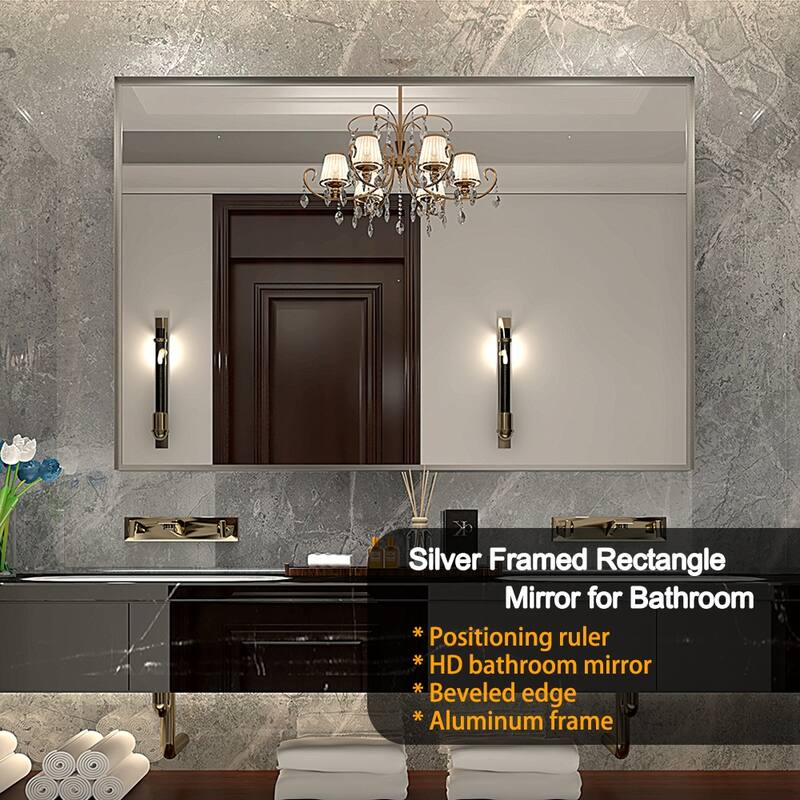 40x30inch Rectangular Wall-mounted Beveled Bathroom Mirror,Square Angle Metal Frame Wall Mounted Bathroom Mirrors