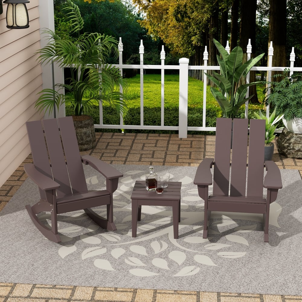 Shoreside Modern Eco-Friendly All Weather Poly Adirondack Rocking Chairs with Side Table (3-Piece Set)