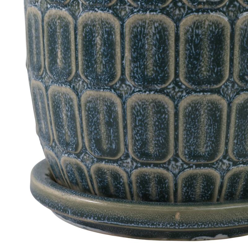 Stoneware Saucer Planters with Embossed Geometric Texture (Set of 2)