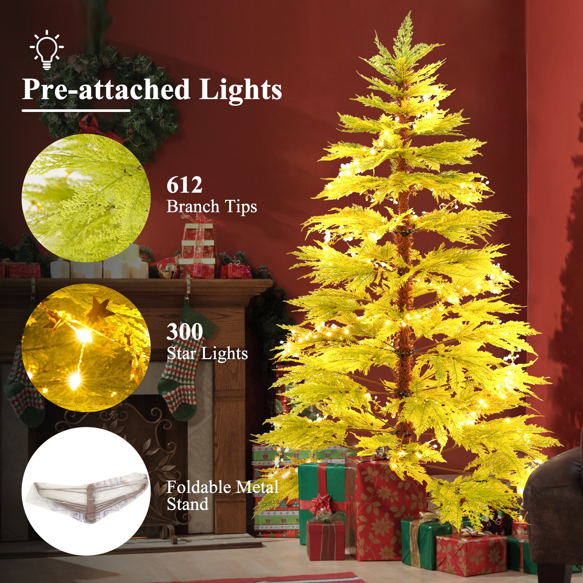 6FT Cypress Leaf Christmas Tree - LED Lights - Bed Bath \u0026 Beyond - 41481832, image size:2000x2000
