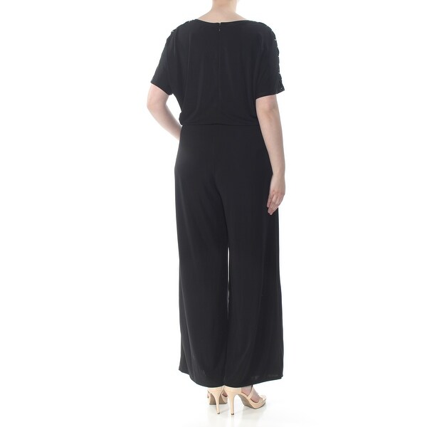 tie neck short sleeve black jumpsuit