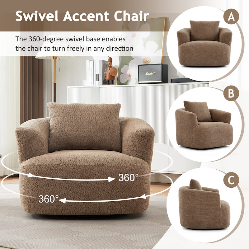 Upholstered Swivel Sofa Chair, Barrel Accent Chair for Office with Throw Pillow, Living Room Sofa Chair with Swivel Base