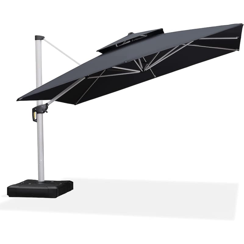 PURPLE LEAF 12 ft Double Top Deluxe Square Patio Cantilever Umbrella - Grey