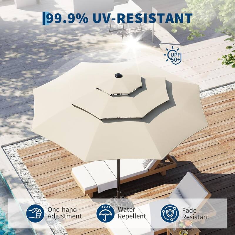 10Ft 3-Tier Patio Umbrella, with Vents, Easy Crank & Tilt