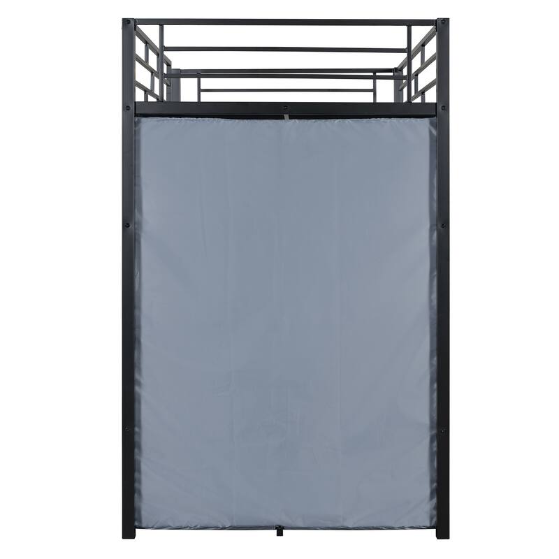 Modern Loft Bed with Desk & Wardrobe, Metal Loft Bed Frame with Shelves, USB Power Outlet, LED Light, for Kids Teens Adults