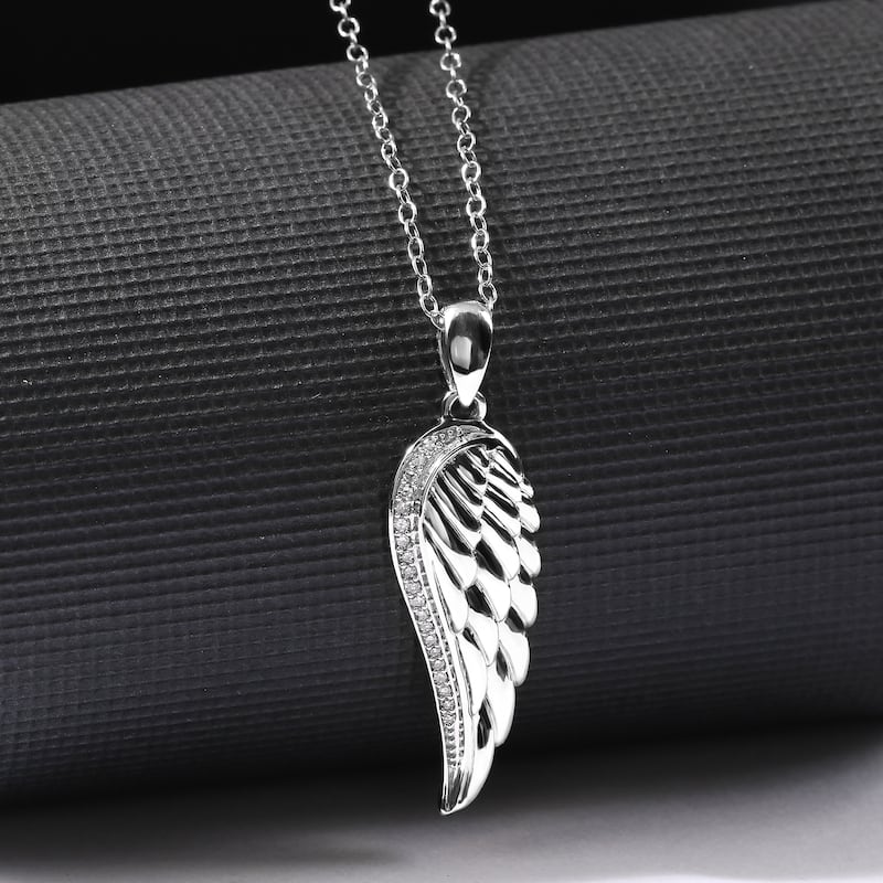 IGI Certified 1/20ct Diamond Angel Wing Pendant Necklace in Silver for Women