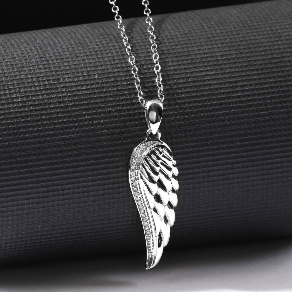 IGI Certified 1/20ct Diamond Angel Wing Pendant Necklace in Silver for Women