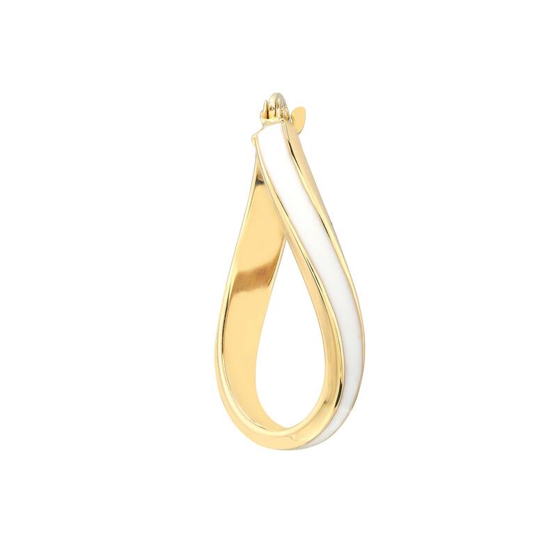 Curata 14k Yellow Gold 16.3x3mm White Enamel Oval Twist Hoop Earrings