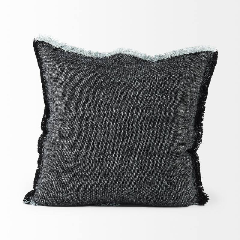 Malia Dark Gray Fabric w/ Teal Fringed Edges Pillow Cover