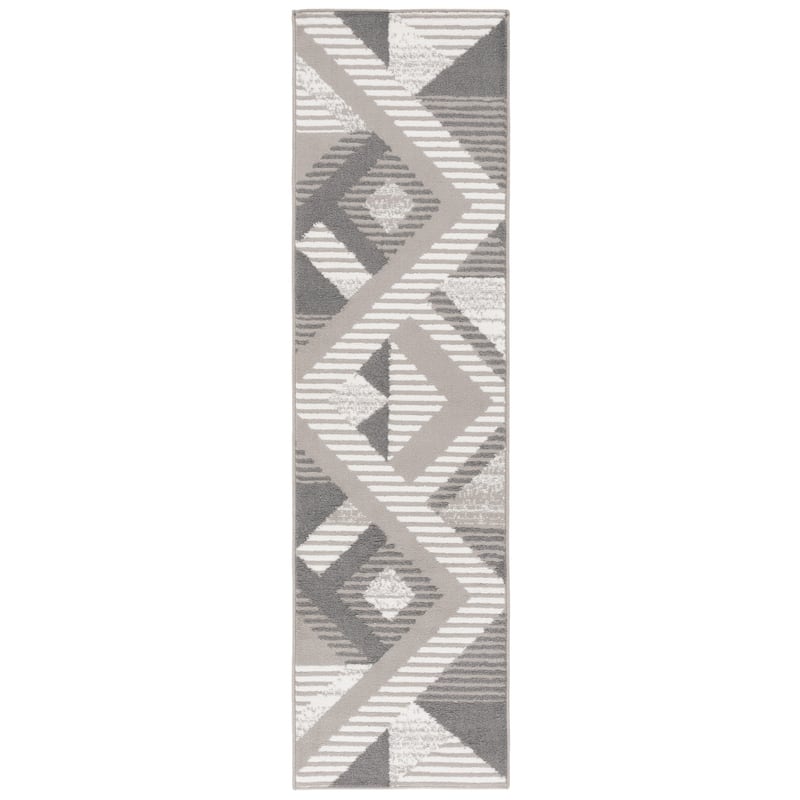 SAFAVIEH Pyramid Sadeta Mercy Modern Geometric Rug - 2'2" x 8' Runner - Grey/Ivory