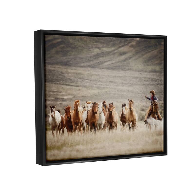Stupell Cowboy Herding Horses Framed Floater Canvas Wall Art Design by PBurchettePhoto