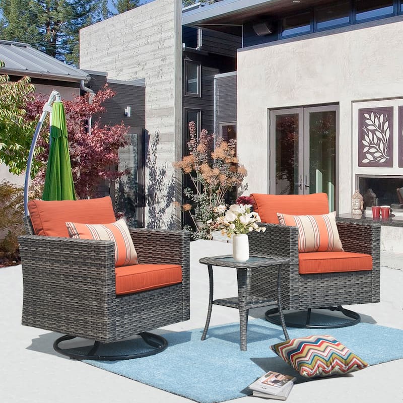 OVIOS 3-piece Patio Wicker Swivel Rocking Chairs Set - Red