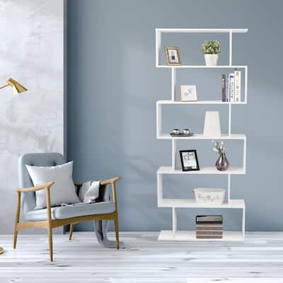 S-Shaped 6 Tier Room Dividing Bookcase Wooden Storage Display
