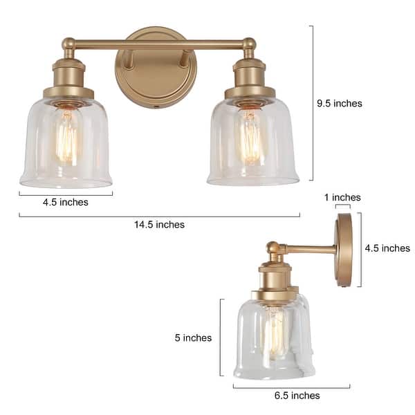 Ciare Modern Wall Sconce Bathroom Vanity Lights Gold Bell Dimmable Glass Shade - L 15"x W 7"x H 10"