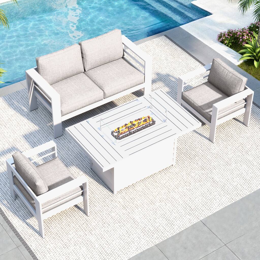 4 Pcs Patio Furniture Set with Propane Firepit