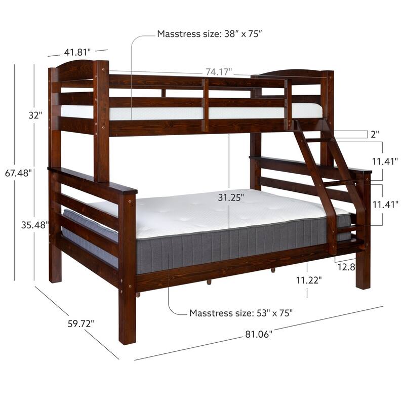 Levi Solid Wood Twin over Full Bunk Bed