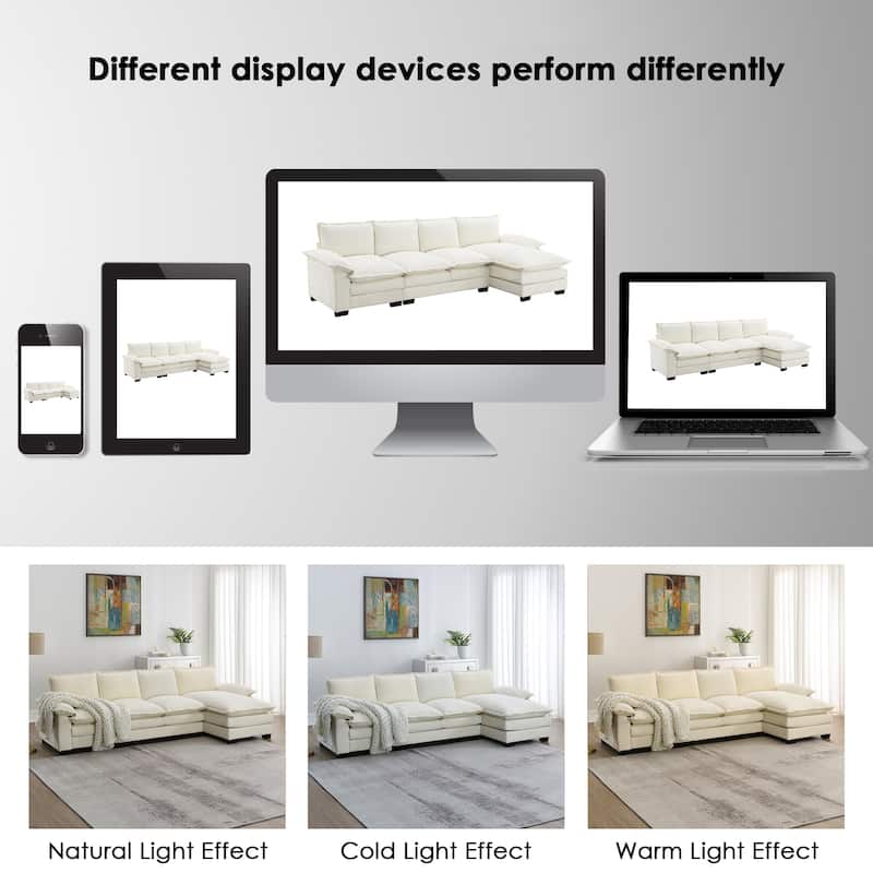 [VIDEO provided][New]118*55" Modern L-shaped Chenille Cloud Sofa with Double Seat Cushions,5-seat Upholstered Indoor Furniture,S