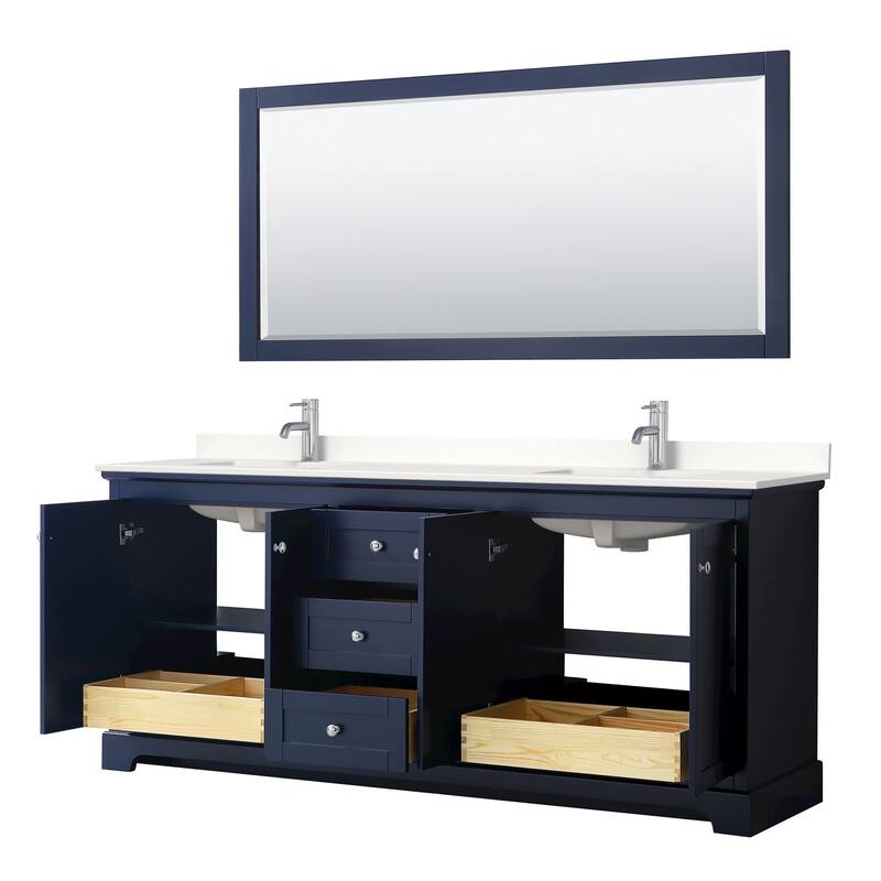 Avery 80-inch Double Vanity, Quartz Top, 70-inch Mirror