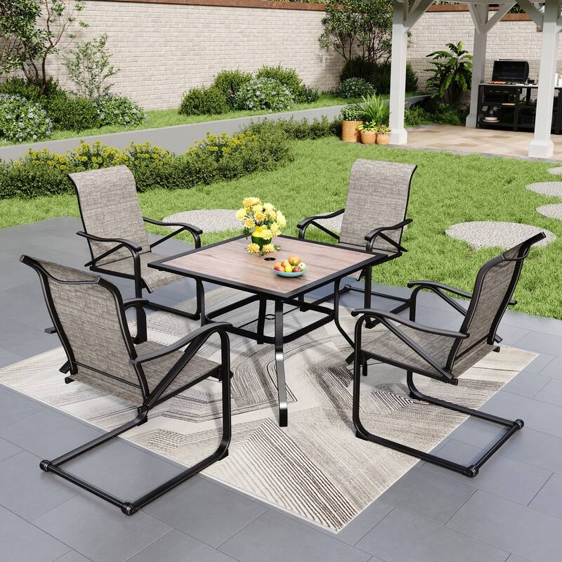 5-Pieces Patio Dining Set, Including 1 Steel Frame Table with Umbrella Hole and 4 C spring Patio Chair - +Table A