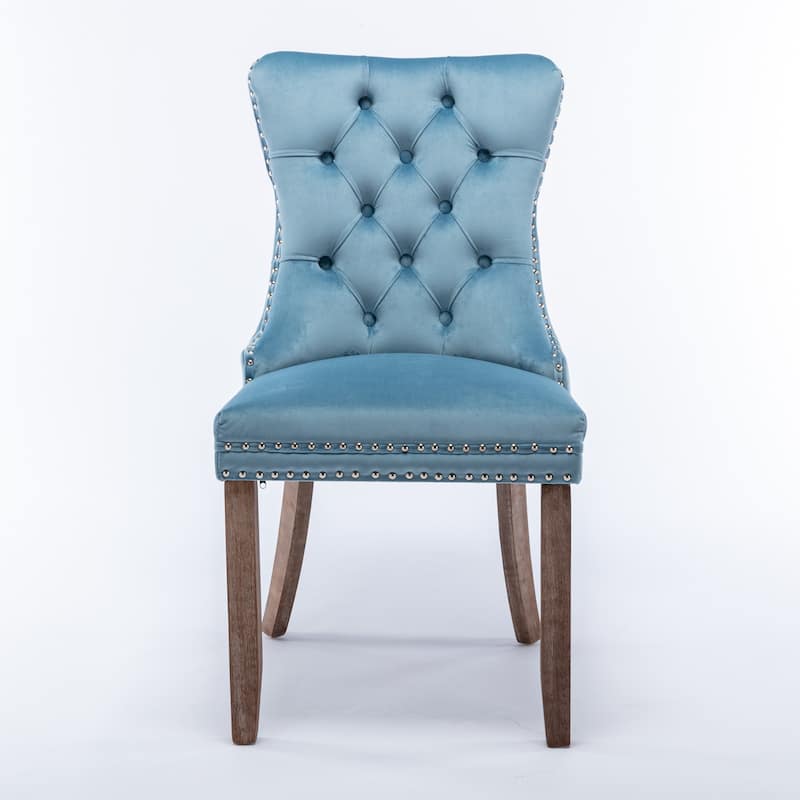 High-end Tufted Solid Wood Contemporary Velvet Upholstered Dining Chair with Wood Legs Nailhead Trim 2-Pcs Set