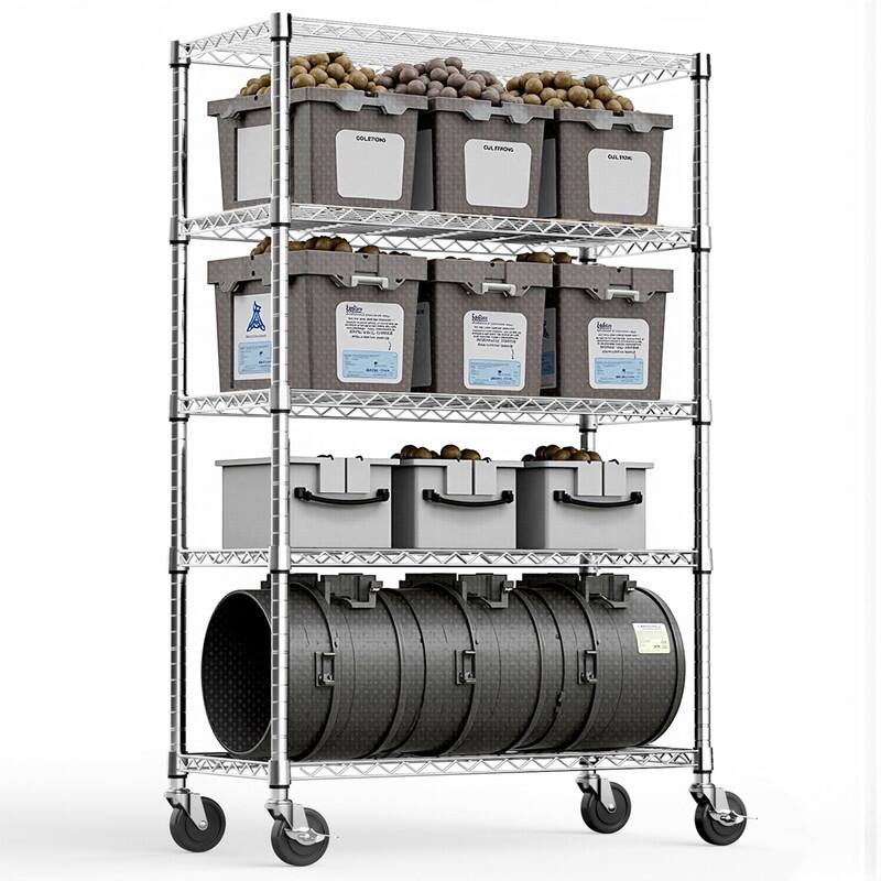 3/5/6-Tier Adjustable Heavy Duty Wire Shelving Unit with Wheels, Chrome/Black/White