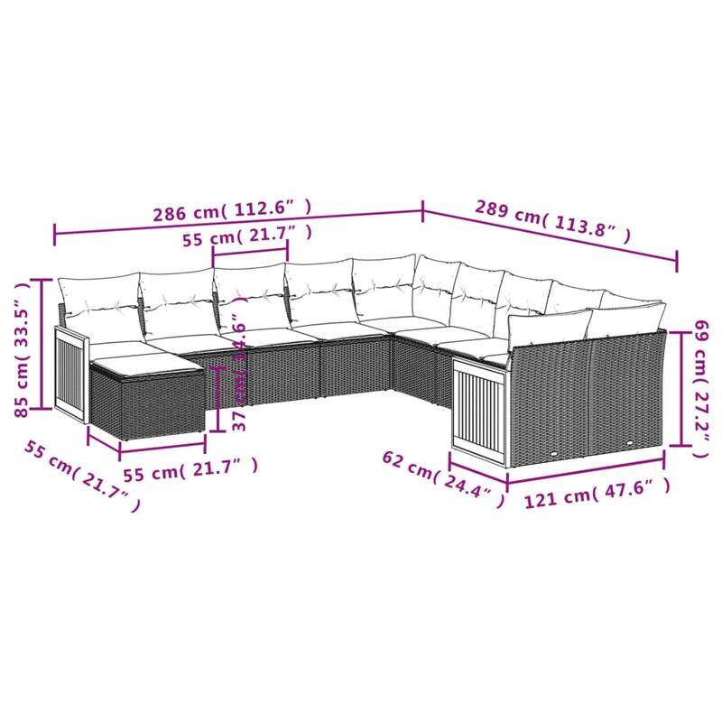vidaXL Garden Sofa Set Black - 21.7 x 21.7 x 14.6