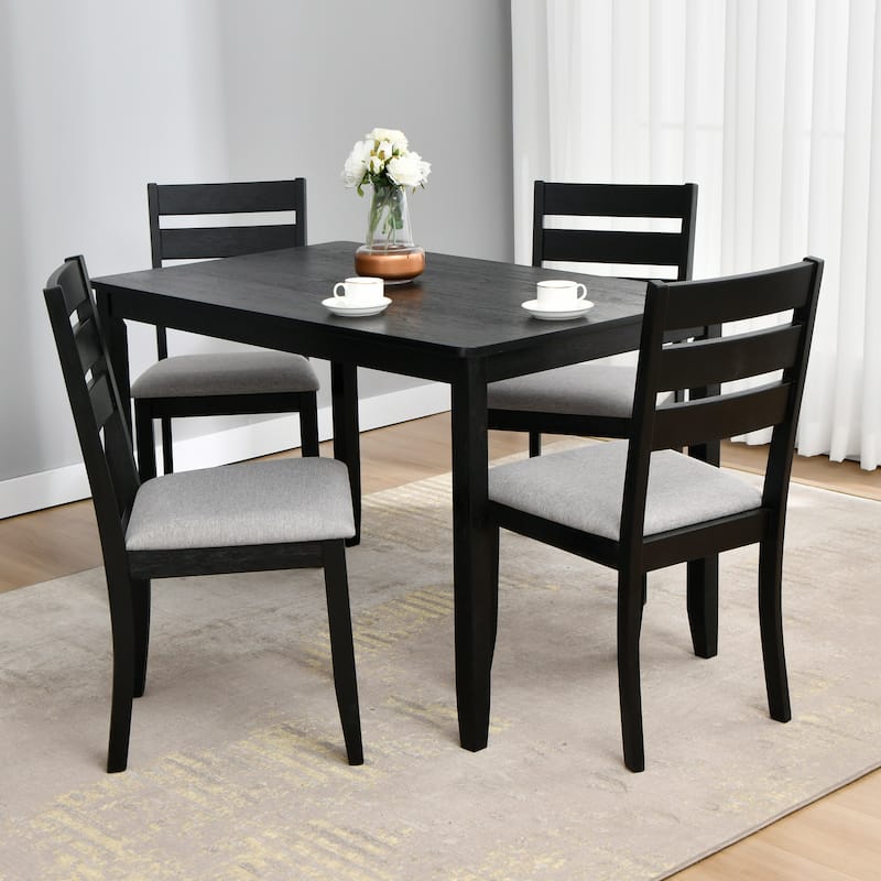 Slat Back Wood Dining Chairs Set of 4 - Black