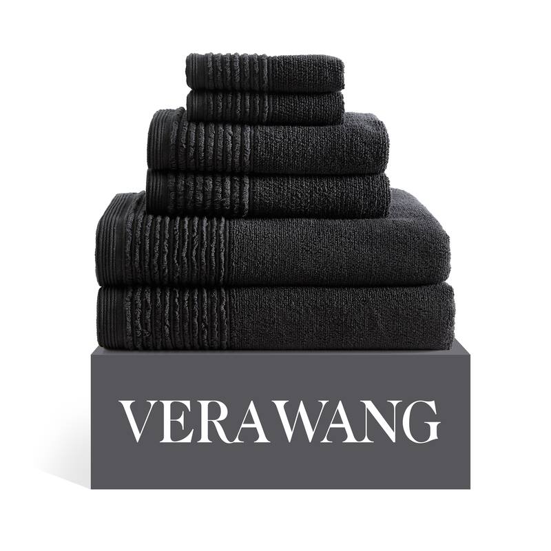 Vera Wang Sculpted Pleat Solid Cotton Multi Size Towel Set - 6 Piece - Black