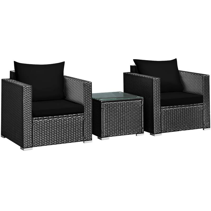 3 PCS Patio Wicker Bistro Set Outdoor Rattan Sofa and Table Set