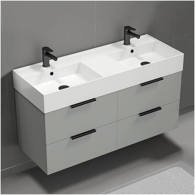 Nameeks Derin-4818-W-2 Derin 48" Wall Mounted Double Basin Vanity Set