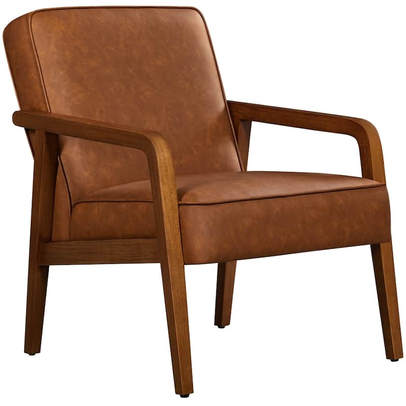 Yaheetech Modern Faux Leather Upholstered Accent Chair Armchair - Light Brown