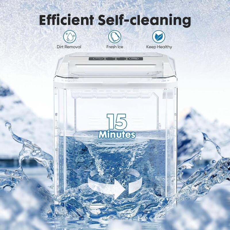 Ice Maker Countertop, 9 Cubes in 6 Mins, 2 Sizes Bullet Cubes Makers with Ice Scoop, Basket - 10.6"D x 8.9"W x 11.4"H