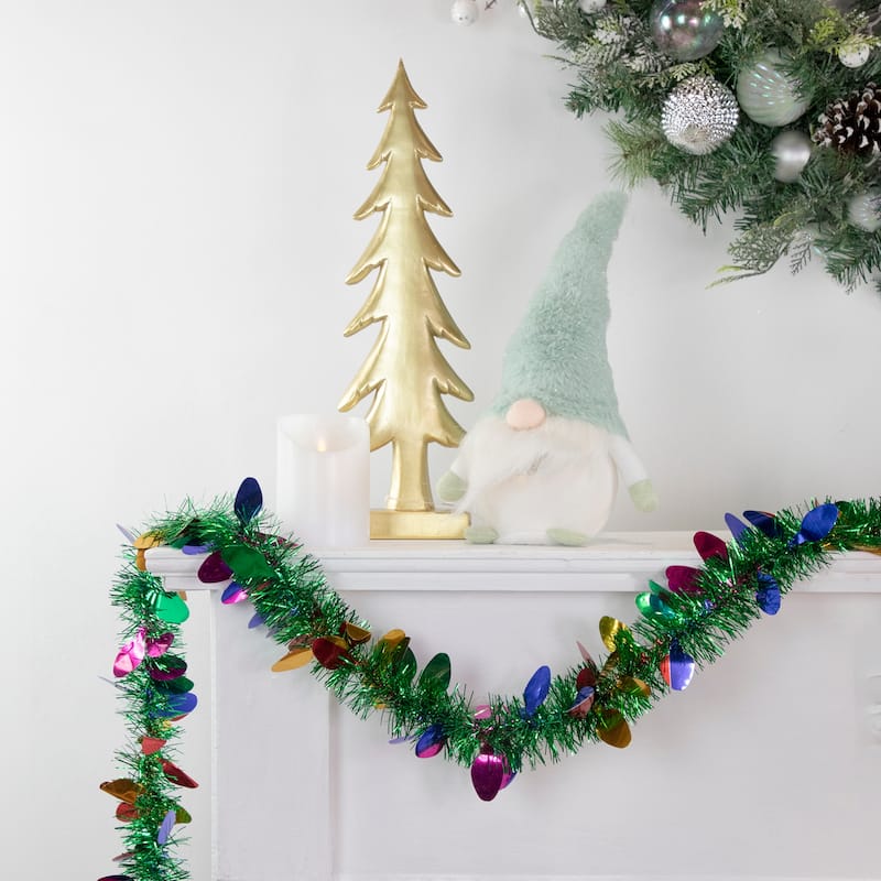 50'x2" Green Multi-Color Christmas Light Bulb Wrapped Tinsel Garland