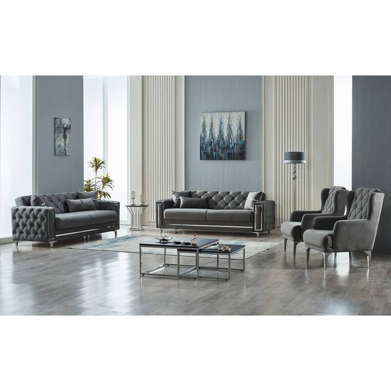 Bahreyn 4-Pieces Comfortable Sleeper Modern Two Sofa Two Chair Living Room Set - Grey