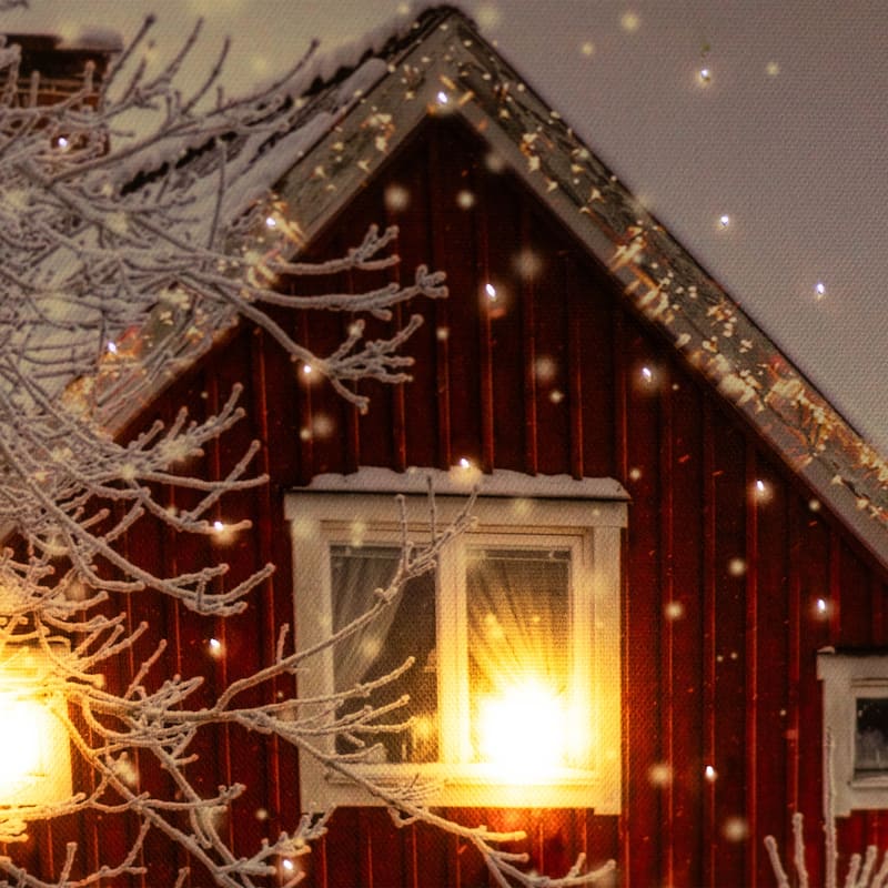 LED Fiber Optic Red Snowy Barn House Christmas Wall Art 15.75 x 12