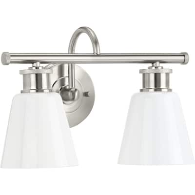 Ashford Collection 2-Light Brushed Nickel Opal Glass Farmhouse Wall Light