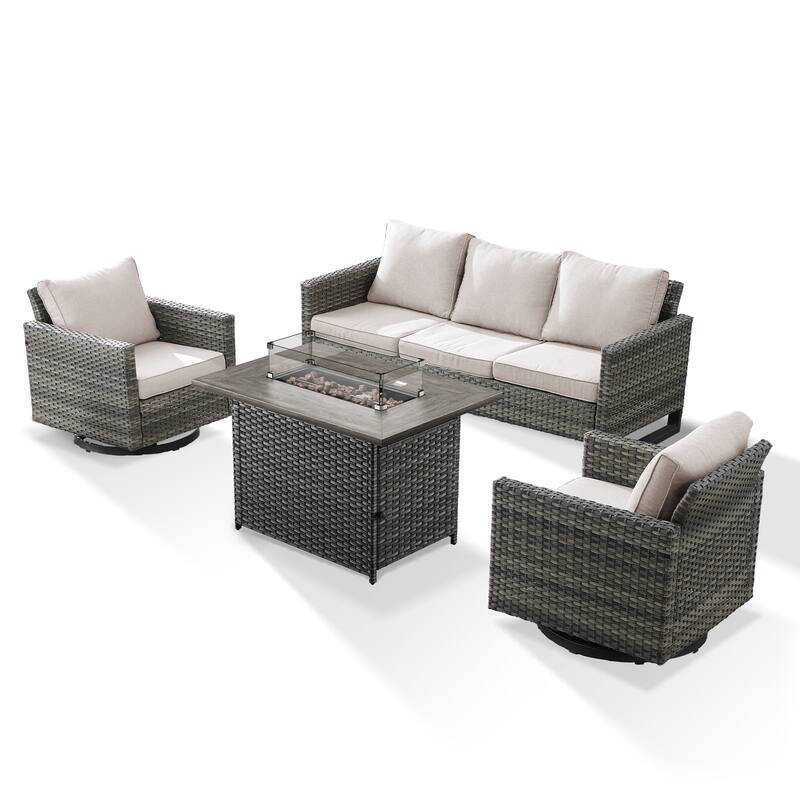 Outdoor Sofa 2 Glider Chairs and Fire Pit Table