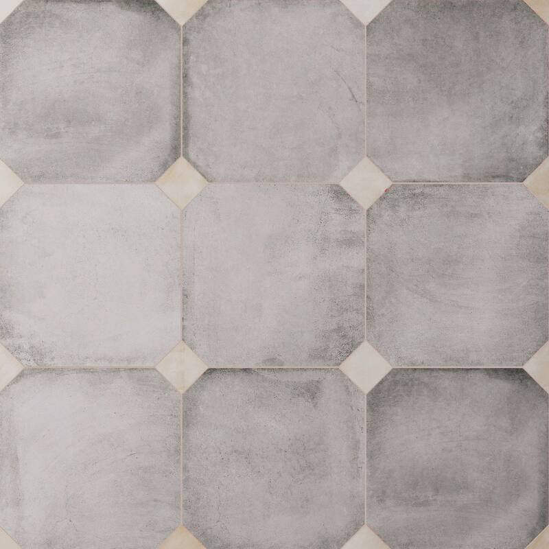 Merola Tile Laverton Octagon Gris with Taco Arena 7-7/8" x 7-7/8" Porcelain Floor and Wall Tile