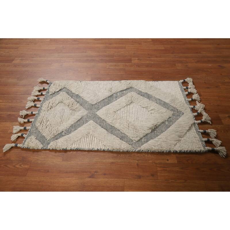 Geometric Moroccan Oriental Foyer Rug Handmade Wool Carpet - 2'0"x 3'0"
