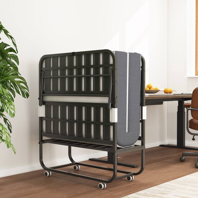 75" Inch Extra Long Folding Bed for Tall People, Heavy-Duty 450lbs Capacity Rollaway Guest Bed with 5" Memory Foam Mattress